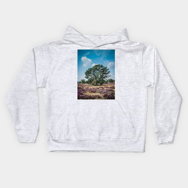 Heathland with trees early in the morning Kids Hoodie by Dolfilms